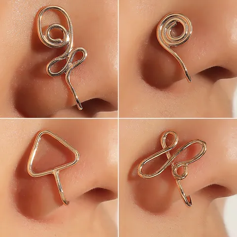 Minimalist Geometric Alloy Non Piercing Nose Cuffs U Shaped Spiral Wave Twist Nose Ring Clip On Jewelry For Women Party