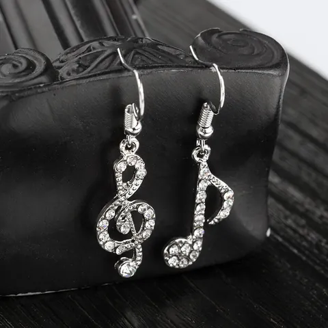 Asymmetrical Music Note Alloy Rhinestone Dangle Earrings For Women Teen Girls Shiny Treble Clef Quaver Jewelry Gift
