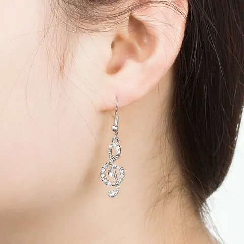 Asymmetrical Music Note Alloy Rhinestone Dangle Earrings For Women Teen Girls Shiny Treble Clef Quaver Jewelry Gift