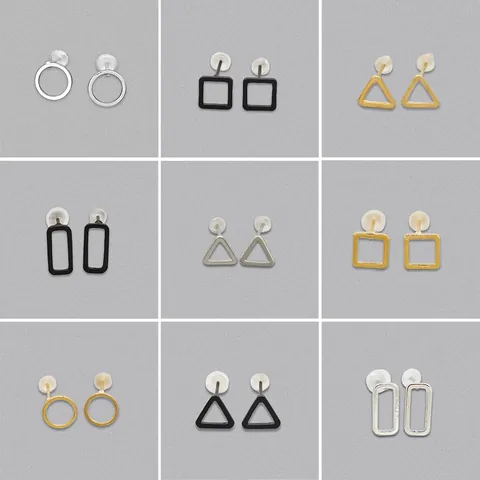 Minimalist Hollow Geometric Alloy Stud Earrings For Women Simple Triangle Square Circle Rectangle Shape Fashion Daily Jewelry