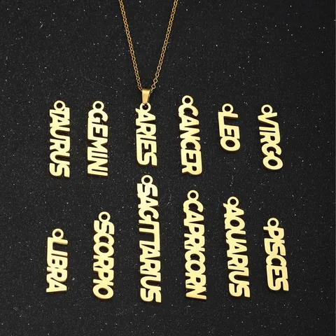 Collana con Lettere dei 12 Segni Zodiacali in Acciaio Inossidabile Placcato Oro Argento Pendente Alfabeto Cavo Gioielli Unisex