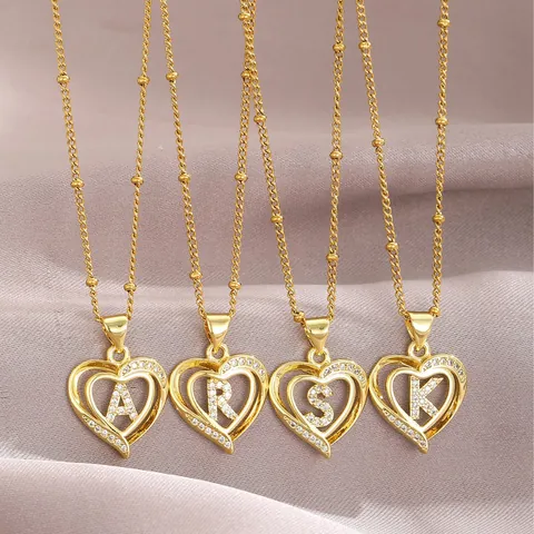 Mode Vergoldet Kupfer Herz Buchstabe Anhänger Halskette Mit Zirkonia Für Damen Personalisierter Schmuck Schlüsselbeinkette Geschenk