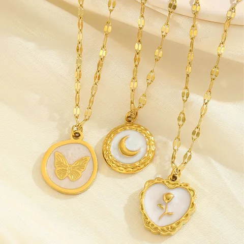 Vintage Stainless Steel Gold Plated Pendant Necklace For Women Butterfly Moon Rose Coconut Tree Unicorn Buddha Jewelry