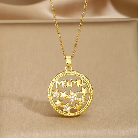 Stainless Steel Copper Zirconia MAMA Letter Heart Pendant Necklace Mother's Day Star Hollow Jewelry Elegant For Women Gift