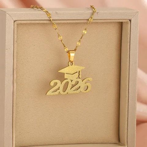 2026 2025 Graduation Necklace Stainless Steel Frosted Cap Pendant Commemorative Gift For Women Class Of 2026 Jewelry