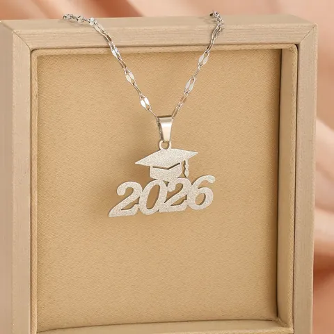 2026 2025 Graduation Necklace Stainless Steel Frosted Cap Pendant Commemorative Gift For Women Class Of 2026 Jewelry