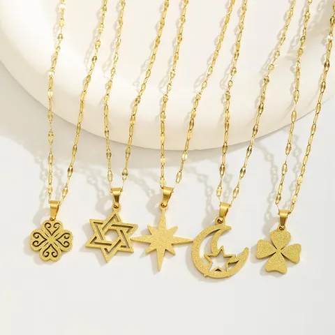 Collar De Pendiente De Acero Inoxidable Minimalista Para Mujer Joyería Purpurina Mano De Fátima Estrella Luna Unicornio