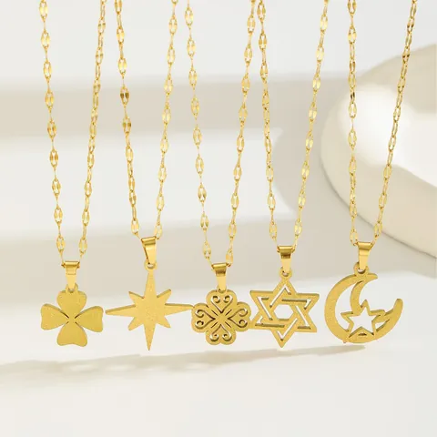 Collar De Pendiente De Acero Inoxidable Minimalista Para Mujer Joyería Purpurina Mano De Fátima Estrella Luna Unicornio