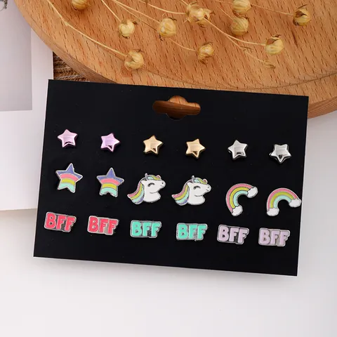 Mode Cartoon Ohrstecker Set Für Damen Mädchen Regenbogen Einhorn Herz Schmetterling Legierung Emaille Ohrringe Schmuck Geschenk