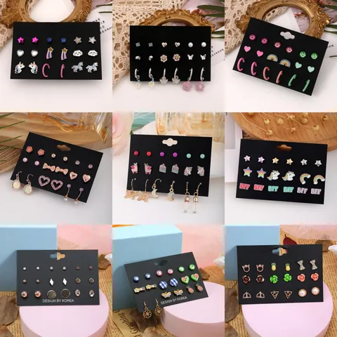 Mode Cartoon Ohrstecker Set Für Damen Mädchen Regenbogen Einhorn Herz Schmetterling Legierung Emaille Ohrringe Schmuck Geschenk