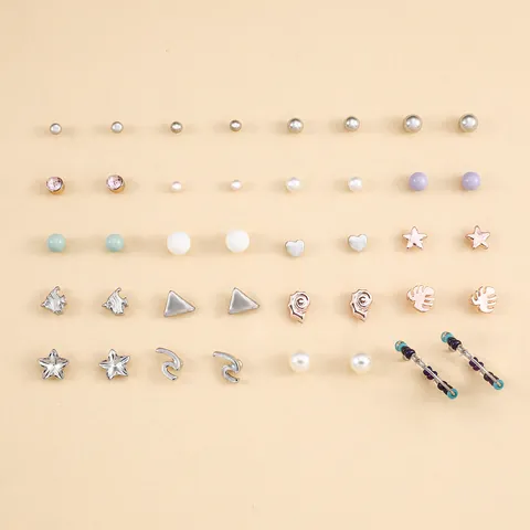 Zinklegering Ster Hart Oorbellen Sets Voor Dames Roestvrij Stalen Stift Kunstparel Strass Oorbellen Sieraden