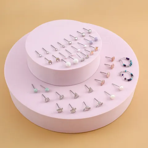 Set di Orecchini a Bottone in Lega per Donna Perno in Acciaio Inossidabile Assortiti Stelle Conchiglia Mare Cuore Pesce Perla Artificial Sintetica Strass Gioielli alla Moda