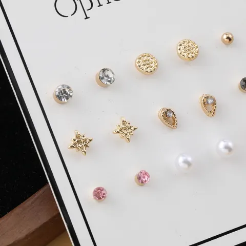 Mode Legierung Strass Imitation Künstliche Perle Ohrstecker Edelstahl-Stift Geometrisch Gemischte Designs Damen Dekorativer Schmuck Geschenk