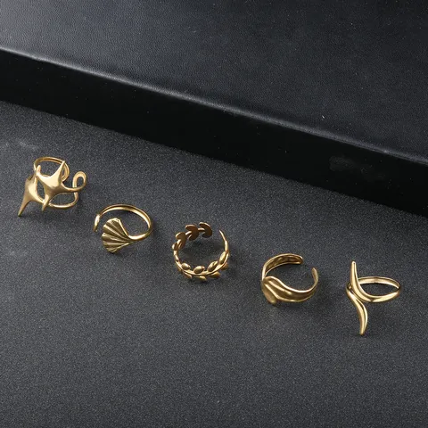 Edelstahl Offene Ringe Für Damen Minimalistisch Verstellbar Welle Stern Blatt Fingerringe Gold Silber Hip Hop Mode Schmuck