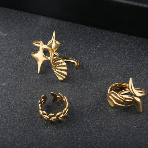 Edelstahl Offene Ringe Für Damen Minimalistisch Verstellbar Welle Stern Blatt Fingerringe Gold Silber Hip Hop Mode Schmuck