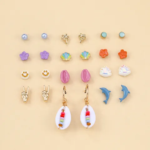 Cartoon Colorful Enamel Heart Star Earrings For Women Alloy Rhinestone Animal Sea Shell Earrings Jewelry With Stainless Steel Post