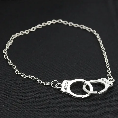 Retro Alloy Handcuff Necklace Freedom Lettering Pendant Necklaces Bracelet For Women Men Punk Street Style Fashion Jewelry