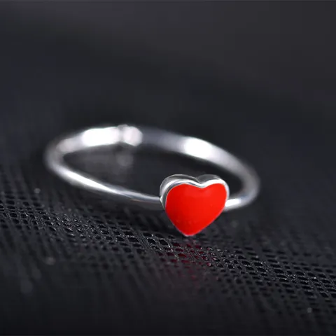 Minimalist S925 Sterling Silver Red Heart Open Ring For Women Adjustable Fashion Jewelry Elegant Sweet Finger Ring Gift