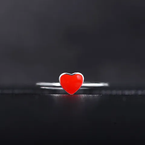 Minimalist S925 Sterling Silver Red Heart Open Ring For Women Adjustable Fashion Jewelry Elegant Sweet Finger Ring Gift