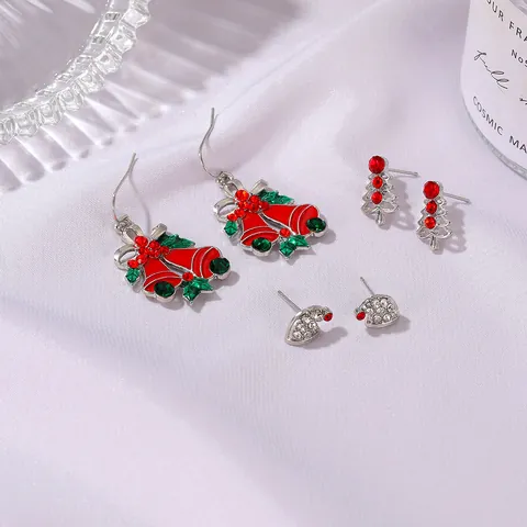 Set Orecchini Natalizi in Lega con Strass Babbo Natale Pupazzo di Neve Campanello Pendenti Gioielli Donna Regalo