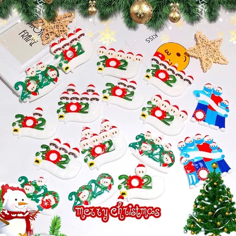 Colgante de Navidad Conmemorativo Superviviente Familia Mascarilla Papá Noel Muñeco de Nieve Decoración Colgante para Árbol de Navidad Hogar Regalo