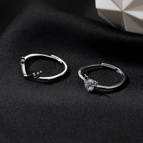 Romantic Antler Copper Open Ring For Women Zirconia Inlaid Adjustable Couple Ring Valentine Christmas Jewelry Gift