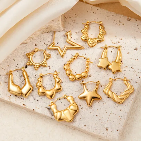 Mode Edelstahl Gold Creolen Für Damen Personalisierte Punk Unregelmäßige Herz Stern Geometrische Tropfen Ohrstecker Schmuck