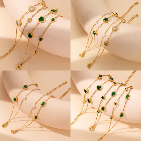 Double Layer Stainless Steel Bracelet For Women Vintage Gold Plated Rhinestone Heart Star Artificial Pearl Jewelry
