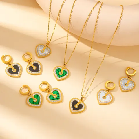 Titanium Steel Heart Pendant Necklace And Earrings Gold Plated Zirconia Shell Jewelry For Women Elegant Jewelry Accessory
