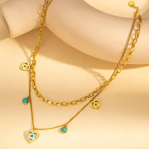 Layered Necklace Stainless Steel Evil Eye Heart Turquoise Star Bohemian Vintage Jewelry For Women