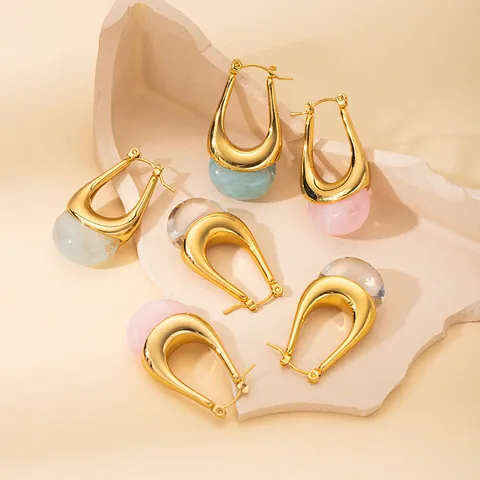 Pendientes de Acero de Titanio Minimalistas para Mujer Fresco Dulce Chapado en Oro Resina Pendientes Geométricos