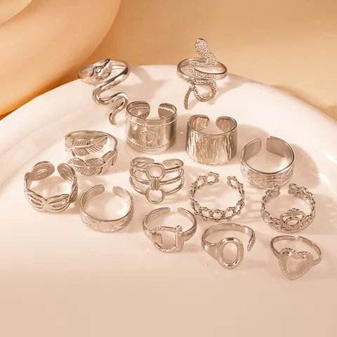 Modern Titanium Steel Open Ring Adjustable Silver Color Snake Heart Crown Evil Eye Geometric Ring For Women Men Trendy Jewelry
