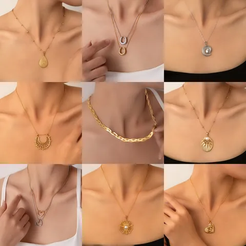 Stainless Steel Necklace For Women 18K Gold Plated Titanium Steel Heart Sunflower Pendant Choker Elegant Party Jewelry