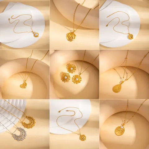 Stainless Steel Necklace For Women 18K Gold Plated Titanium Steel Heart Sunflower Pendant Choker Elegant Party Jewelry