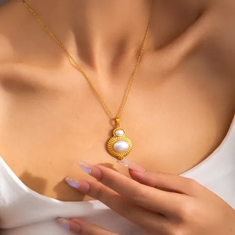 Elegant Gold Plated Stainless Steel Necklace For Women Vintage Bow Heart Pearl Pendant Fashion Jewelry Choker Gift