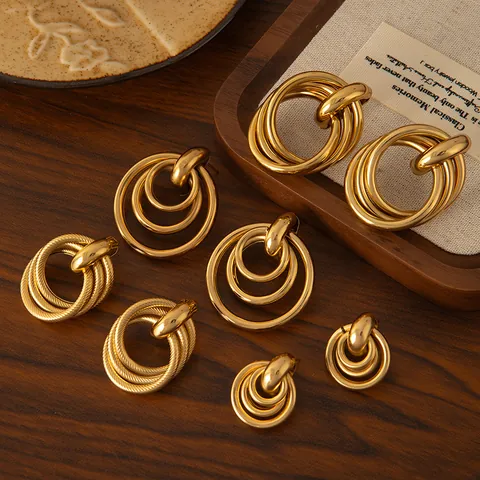 Stainless Steel Multi Layer Hoop Earrings For Women Gold Plated Geometric Irregular Twisted Statement Earrings Vintage Fashion Jewelry