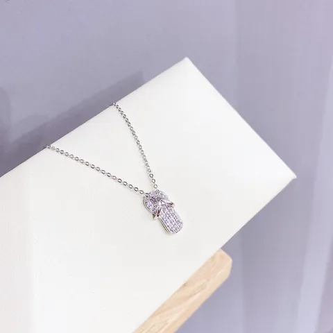 Creative Copper Flip-Flop Pendant Necklace Full Zirconia Inlaid Rose Gold Silver Slipper Jewelry For Women Daily Holiday