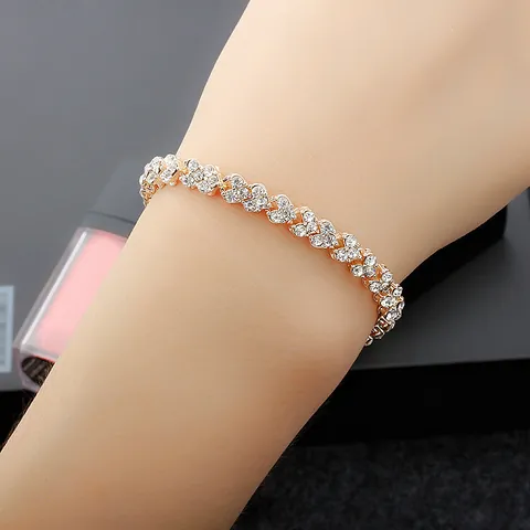 Bracelet En Zircon Brillant Alliage Strass Réglable Bijoux De Mode Pour Femmes Coeur Lune Étoile Chat Élégant