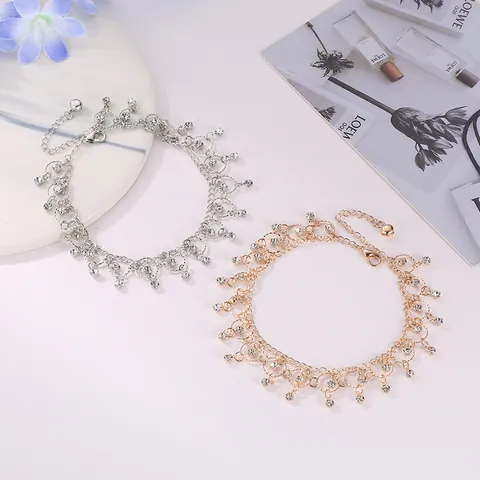 Rhinestone Tassel Anklet Alloy Multi Layered Beach Foot Chain Bohemian Fashion Jewelry For Women Adjustable