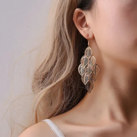 Minimalisti Orecchini Pendenti Foglia Cava Multistrato in Lega per Donna Gioielli di Moda Orecchini Lunghi Placcati Oro Argento