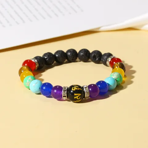 Chakra Lava Stone Bracelet Natural Volcanic Stone Beads Yoga Healing Energy Mantra Diffuser Jewelry Unisex