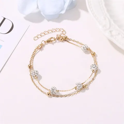 Lagen Fußkettchen Legierung Strasskugel Verstellbare Fußkette Sommer Strand Fußschmuck Für Damen