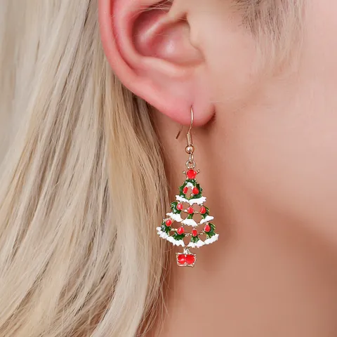 Ensemble de Bijoux en Alliage d'Émail Sapin de Noël Coloré Dessin Animé Collier Boucles d'Oreilles Bijoux de Fête pour Femmes
