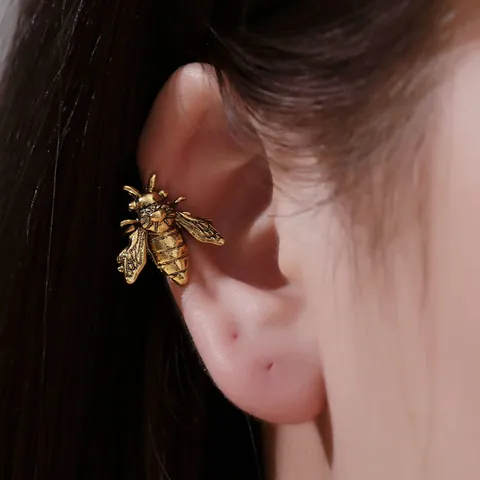 Vintage Bee Butterfly Ear Cuff Earrings Alloy Rhinestone Non Pierced U Shaped Jewelry Women Fashion Insect Theme