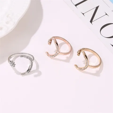 Fashion Alloy Star Moon Open Ring For Women Adjustable Rhinestone Celestial Finger Jewelry Gold Silver Rose Gold Rings