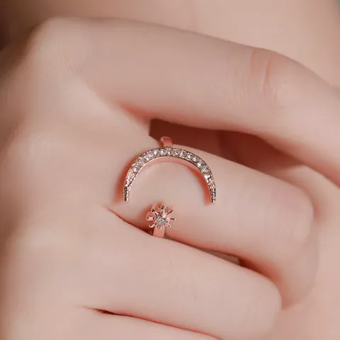 Stern Mond Offener Ring Legierung Zirkonia Verstellbar Elegant Mode Für Frauen