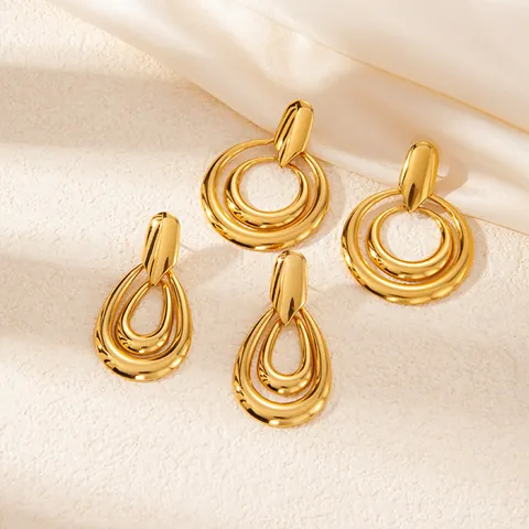 Vintage Stainless Steel Geometric Earrings Gold Silver Plated Multi Layer Water Drop Heart Design Fashion Jewelry For Women Daily Party Accessary