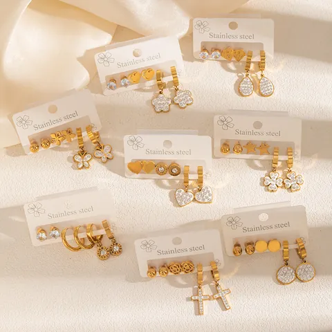 Stainless Steel Gold Plated 18K Earrings Rhinestone Butterfly Cross Heart Geometry Elegant Fashion Women Jewelry