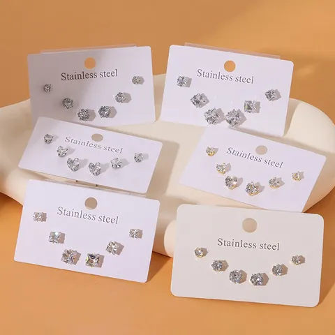 Stainless Steel Earrings Set For Women Gold Silver Light Luxury Heart Flower Butterfly Star Zirconia Stud Hoop Earrings Fashion Jewelry