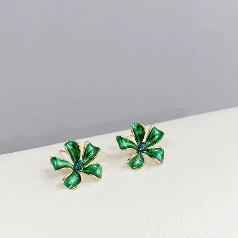Orecchini a Bottone a Fiore in Smalto Stile Coreano Con Perno in Argento Sterling 925 Zirconia Intarsiato Gioielli da Donna